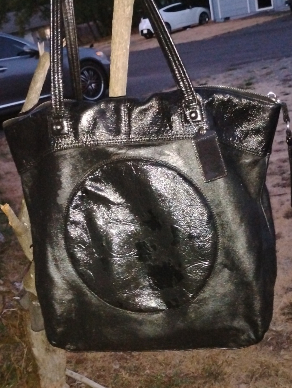 Coach Black Tote with Patent Circle Emblem